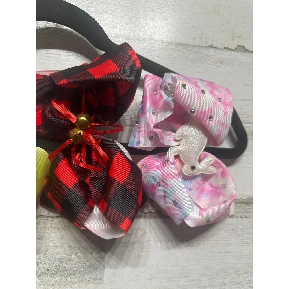 Large Hair Bows Girls Multicolor Rhinestone Buffalo Plaid Bunny EUC